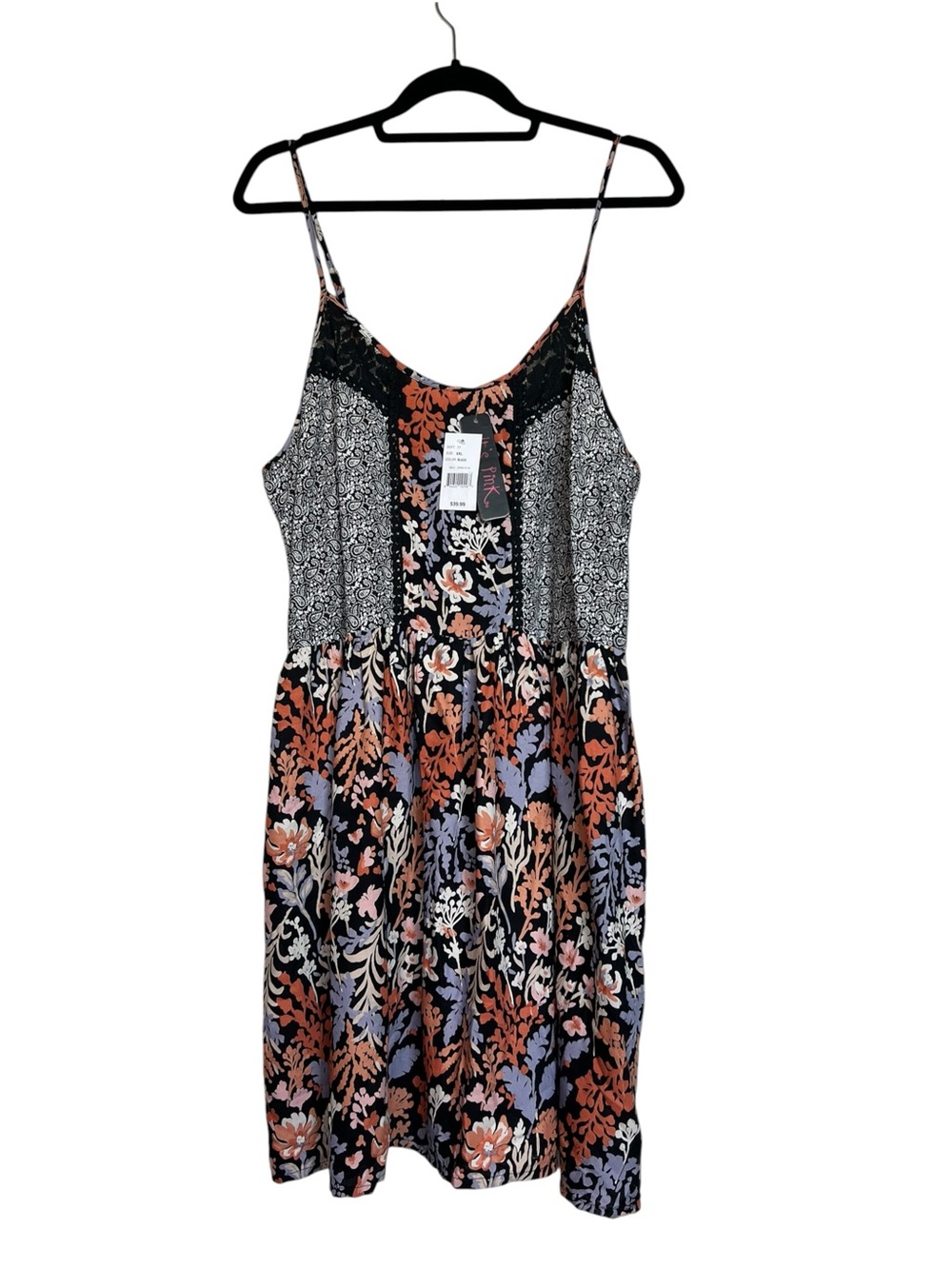 ITS PINK! NWT Black Floral Smocked Spaghetti-Strap Mini Dress XXL Plus